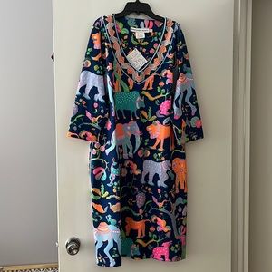 Gretchen Scott Mid Sleeve XXL ((14/16) Jersey Dress. Navy Multi Color. Worn once